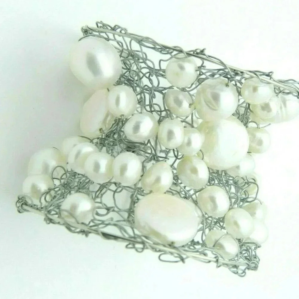 Wide Wire Mesh Cultured Keishi and Freshwater